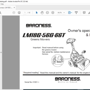 Baroness LM18G 56G 66T Greens Mower parts catalog Manual - PDF DOWNLOAD