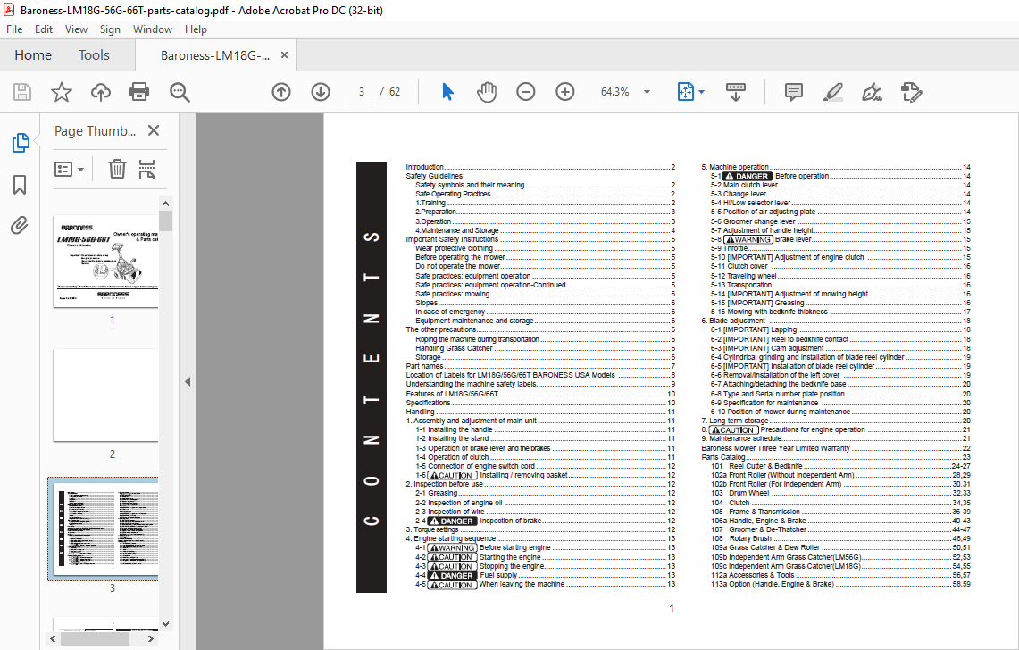 Baroness LM18G 56G 66T Greens Mower parts catalog Manual - PDF DOWNLOAD ...