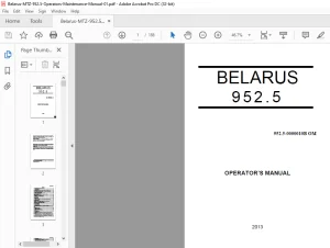 Belarus 952.5 Tractor Operator's Manual - PDF DOWNLOAD