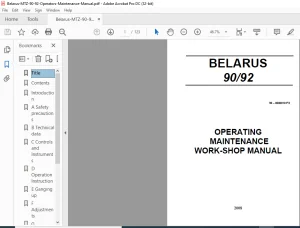 Belarus MTZ 90 92 Operating Maintenance Manual - PDF DOWNLOAD