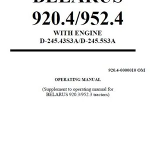 Belarus MTZ 920.4 952.4 with Engine D-245.43S3A D-245.5S3A Operating Manual - PDF DOWNLOAD