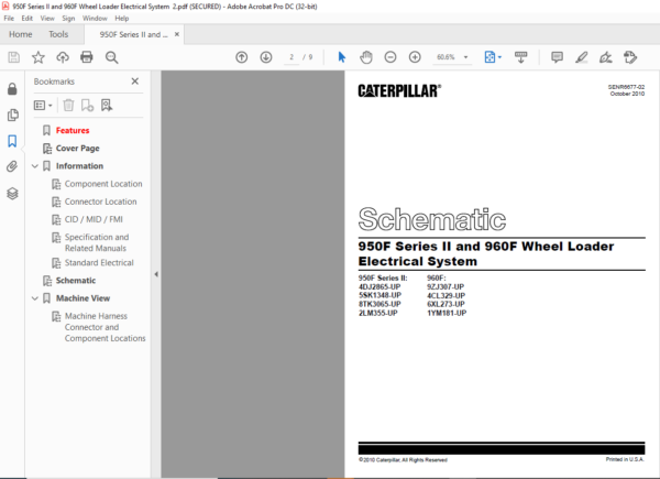 CAT 950F Series II and 960F Wheel Loader Electrical System Schematic ...