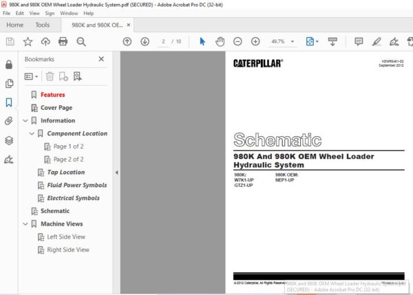 CAT 980K And 980K OEM Wheel Loader Hydraulic System Schematic Manual ...