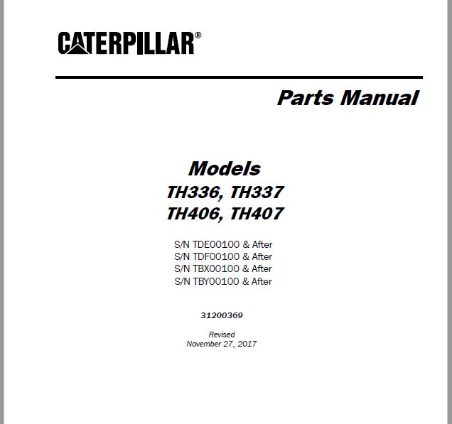 CAT Telehandler TH336C TH337 TH406 TH407 Parts Manual - PDF DOWNLOAD ...