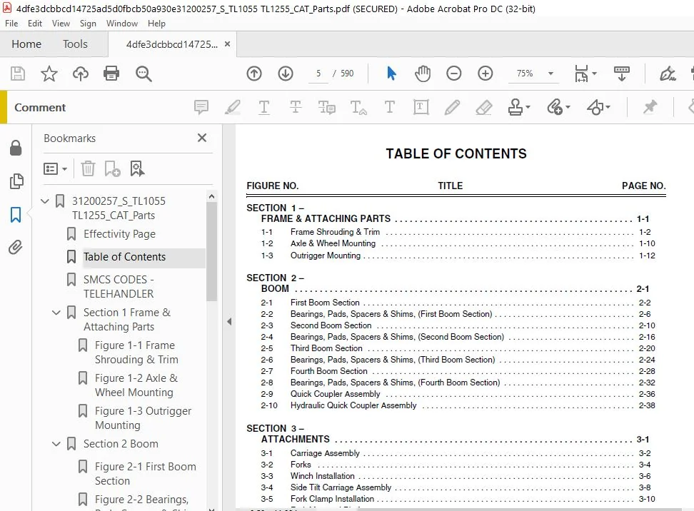 CAT Telehandler TL1255 (TBN) Parts Manual - PDF Download - Image 2