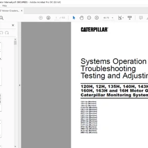 Cat 120H 12H 135H 140H 143H 14H 163H 16H Motor Graders Systems Operation Testing & Adjusting Manual