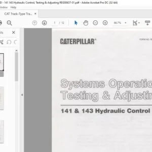 Cat 141 & 143 Hydrulic Control Systems Operation Testing & Adjusting Manual
