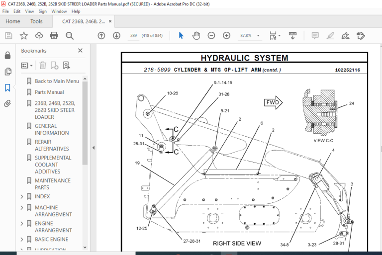 Cat 236B 246B 252B 262B Skid Steer Loader Parts Manual - PDF DOWNLOAD