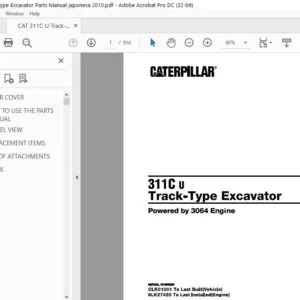Cat 311C U Track-Type Excavator Parts Manual - PDF DOWNLOAD