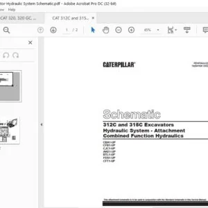 Cat 312C & 315C Excavator Hydraulic System-Attachment Combined Function Hydraulics Schematic Manual