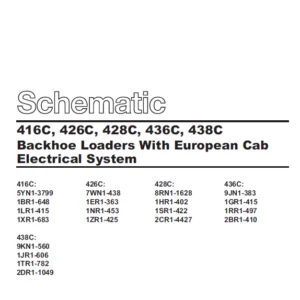 Cat 416C 426C 428C 436C 438C Backhoe Loader with European Cab Electrical System Schematic Manual