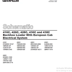Cat 416C 426C 428C 436C & 438C Backhoe Loader with European Cab Electrical System Schematic Manual