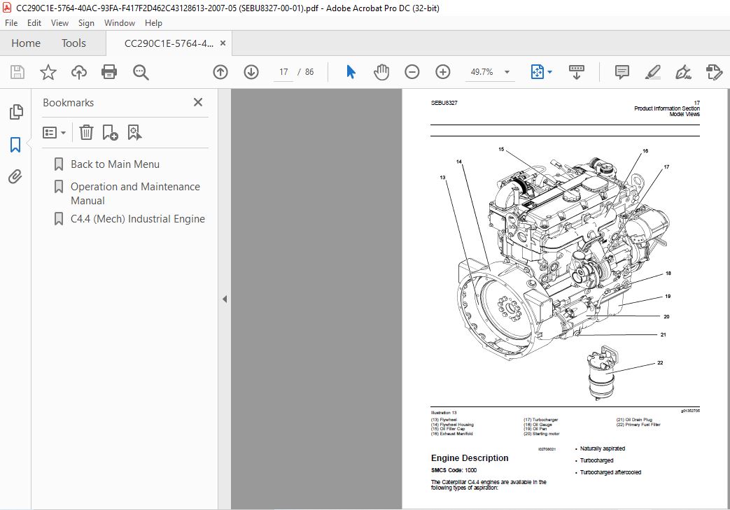 Cat C4.4 (Mech) Industrial Engine Telehandler Operation & Maintenance ...