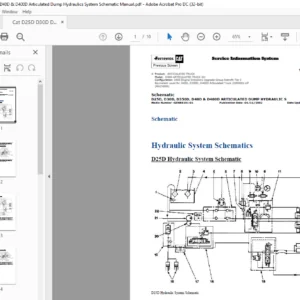 Cat D25D D30D D350D D40D & D400D Articulated Dump Hydraulics System Schematic Manual