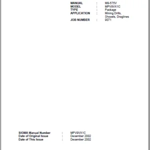 Cat Electric Rope Shovel MPV9VX1C M9-575V Operation & Maintenance Manual - PDF DOWNLOAD