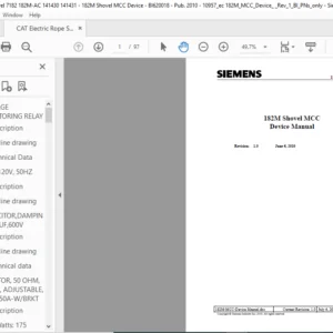 Cat Electric Rope Shovel Siemens 182M Shovel MCC Device Manual - PDF DOWNLOAD