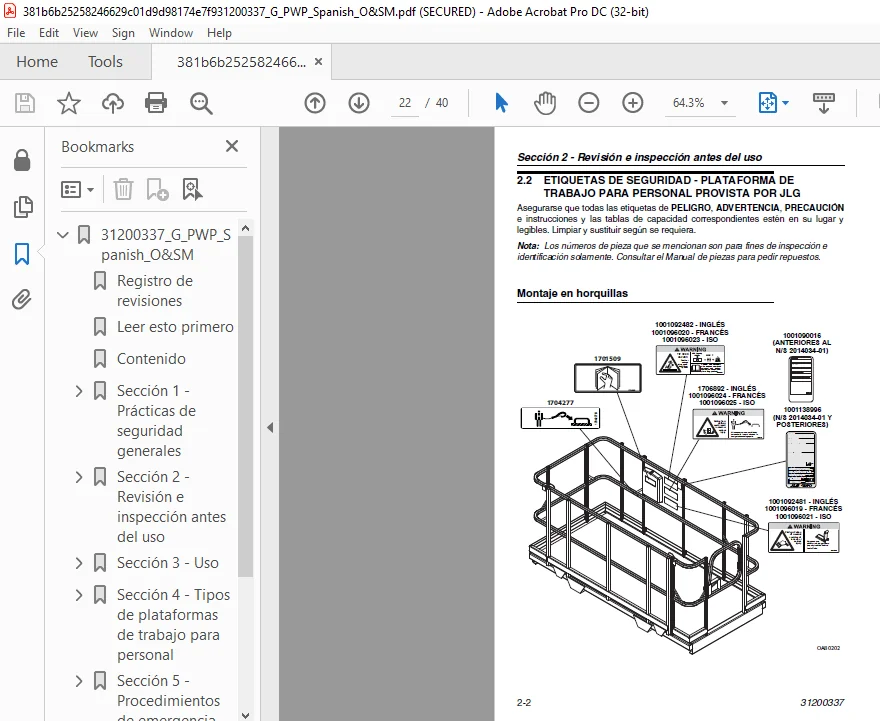 Cat Plataforma de trabajo para personal para manipuladortelescópico Manual del operador - PDF DOWNLOAD (Spanish) - Image 4