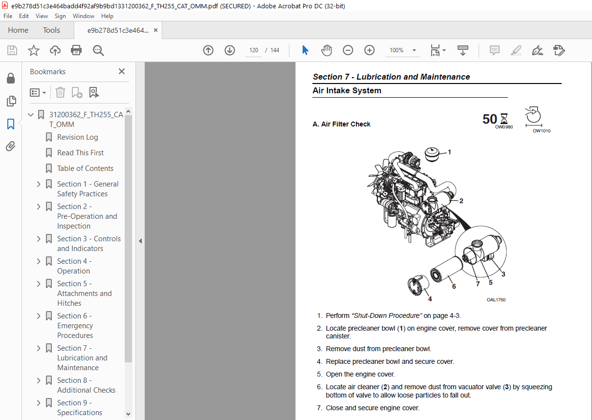 Cat TH255 Telehandler Operation & Maintenance Manual - PDF DOWNLOAD ...