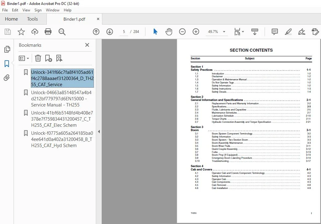 Cat TH255 Telehandler Service Manual - PDF DOWNLOAD - Image 3