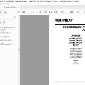 Cat TH336 TH337 TH40 TH407TH414 TH514 TH417 Telehandler PowerSynchro Transmission Parts Manual - PDF DOWNLOAD