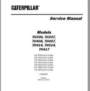 Cat TH336 TH337 TH406 TH407 TH414 TH514 TH417 Service Manual + Axle ...