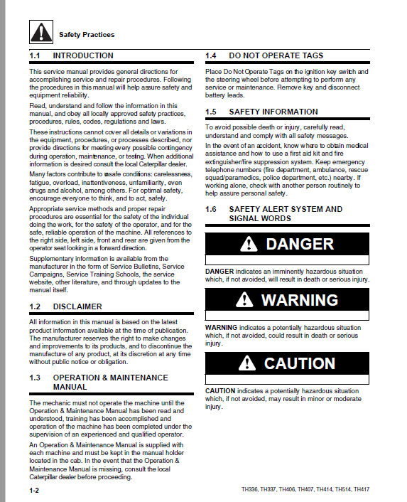 Cat TH336 TH337 TH406 TH407 TH414 TH514 TH417 Service Manual + Axle ...