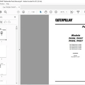 Cat TH336 TH337 TH406 TH407 Telehandler Parts Manual - PDF DOWNLOAD
