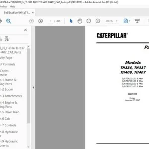 Cat TH336 TH337 TH406 TH407 Telehandler Parts Manual - PDF DOWNLOAD