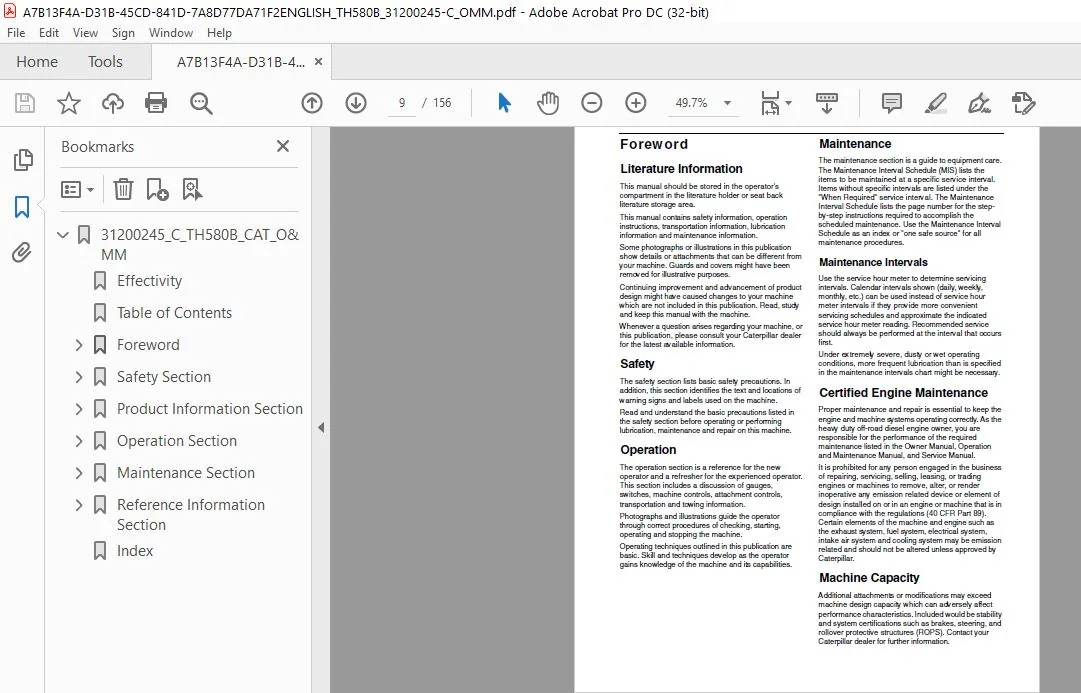 Cat TH580B Telehandler Operation & Maintenance Manual - PDF DOWNLOAD - Image 2