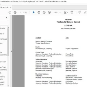 Cat TH580B Telehandler Service Manual - PDF DOWNLOAD