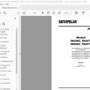 Cat TTH336C TH337C TH406C TH407C Telehandler  Parts Manual - PDF DOWNLOAD