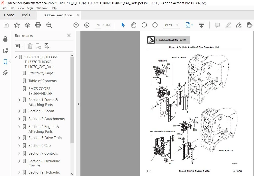 Cat TH336C TH337C TH406C TH407C Telehandler Parts Catalog PDF - Image 6