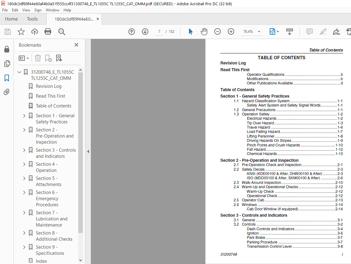 Cat Telehandler TL1055C TL1255C Operation & Safety Manual - PDF DOWNLOAD - Image 4