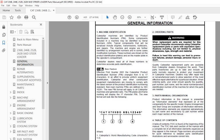 Caterpillar 236B 246B 252B 262B Skid Steer Loader Parts Manual - PDF ...