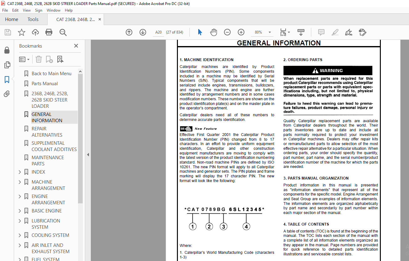 Caterpillar 236b 246b 252b 262b Skid Steer Loader Parts Manual - Pdf 