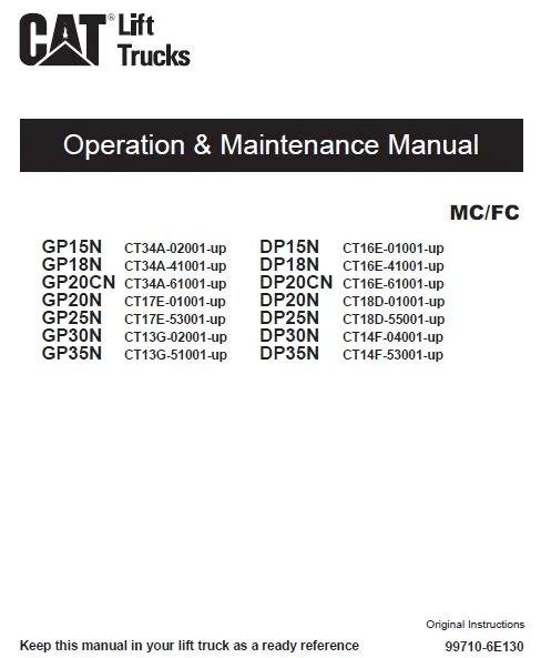 Caterpillar CAT DP18N Forklift Trucks Service,Operation & Maintenance Manual - Image 2