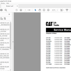 Caterpillar Cat DP20 NM Lift Truck Service Manual - Complete Set - PDF DOWNLOAD