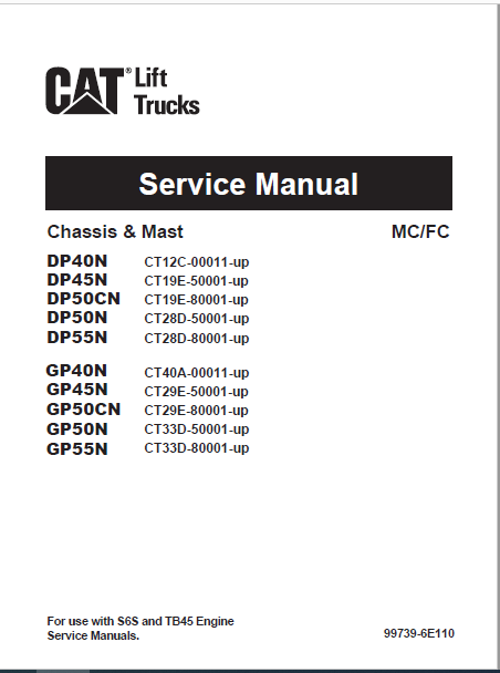 Caterpillar Cat DP50CN Lift Trucks Service, Operation & Maintenance ...