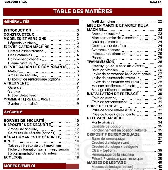 Goldoni Boxter 20-25 Tractor Emploi et entretien - PDF DOWNLOAD (French) - Image 2