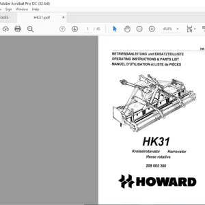 Howard HK31 Harrovator Operating Instructions & Parts Manual -PDF DOWNLOAD