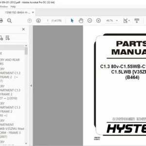 Hyster C1.3 80v-C1.5SWB-C1.5MWBC1.5LWB [V35ZMU] (B464) Parts Manual - PDF DOWNLOAD
