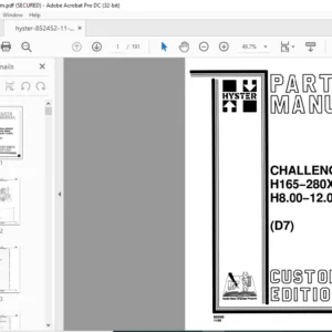 Hyster Challenger H165-280XL H8.00-12.00XL (D7) Parts Manual - PDF DOWNLOAD