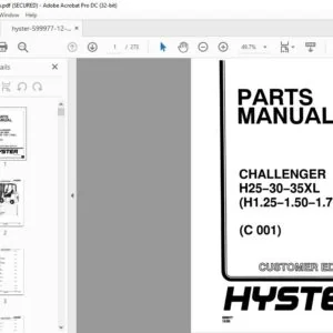 Hyster Challenger H25-30-35XL (H1.25-1.50-1.75XL) (C 001) Parts Manual - PDF DOWNLOAD