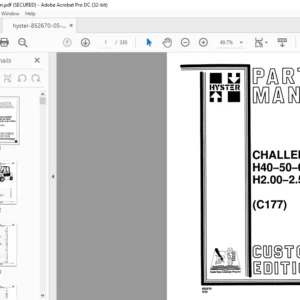 Hyster Challenger H40-50-60XL H2.00-2.50-3.00XL (C177) Parts Manual - PDF DOWNLOAD