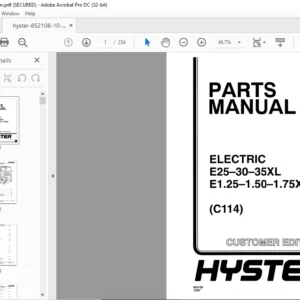 Hyster Electric E25-30-35XL E1.25-1.50-1.75XL (C114) Parts Manual - PDF DOWNLOAD