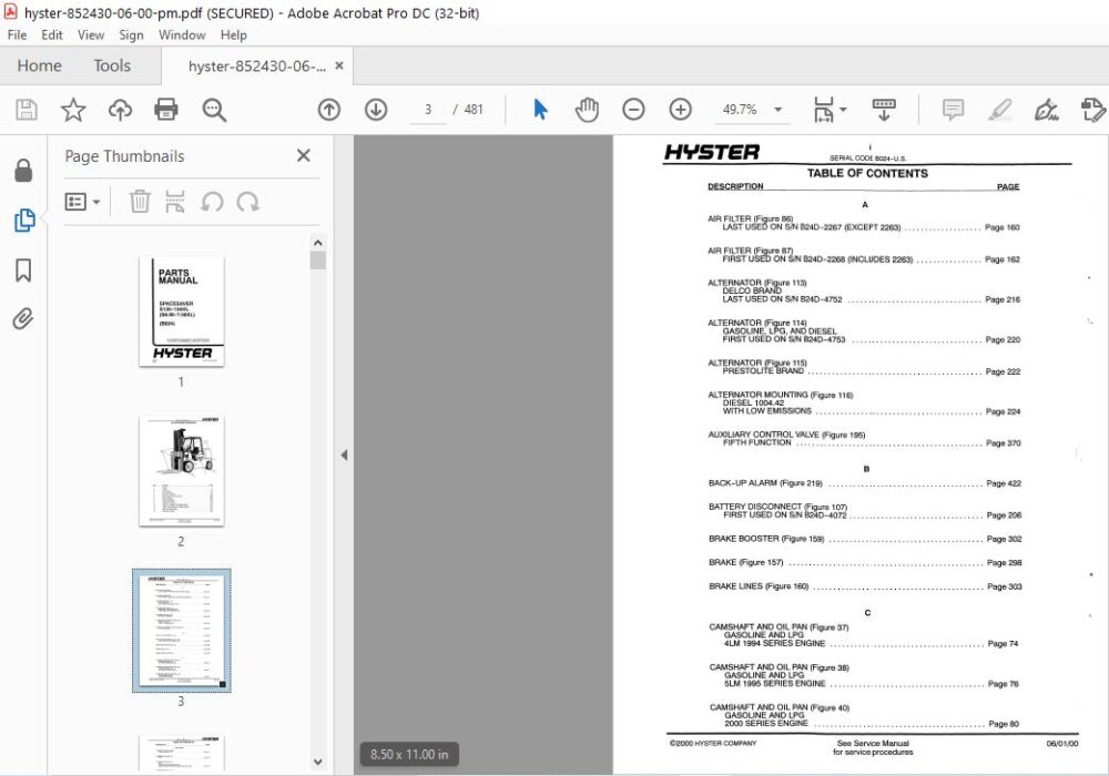 Hyster S135-155XL (S6.00-7.00XL) (B024) SpaceSaver Parts Manual - PDF ...