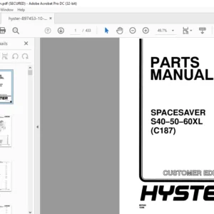 Hyster Spacesaver S40-50-60XL (C187) Parts Manual - PDF DOWNLOAD