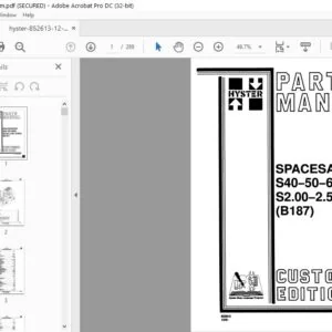 Hyster Spacesaver S40-50-60XL S2.00-2.50-3.00XL (B187) Parts Manual - PDF DOWNLOAD