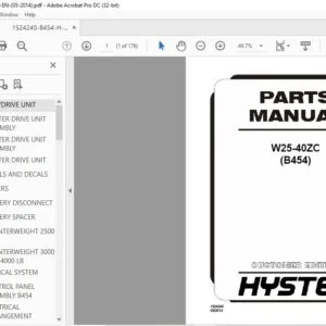 Hyster W25-40ZC (B454) Parts Manual - PDF DOWNLOAD