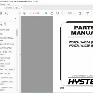Hyster W30ZA W40ZA (B453) W20ZR W30ZR (B455) (B299) Parts Manual - PDF DOWNLOAD